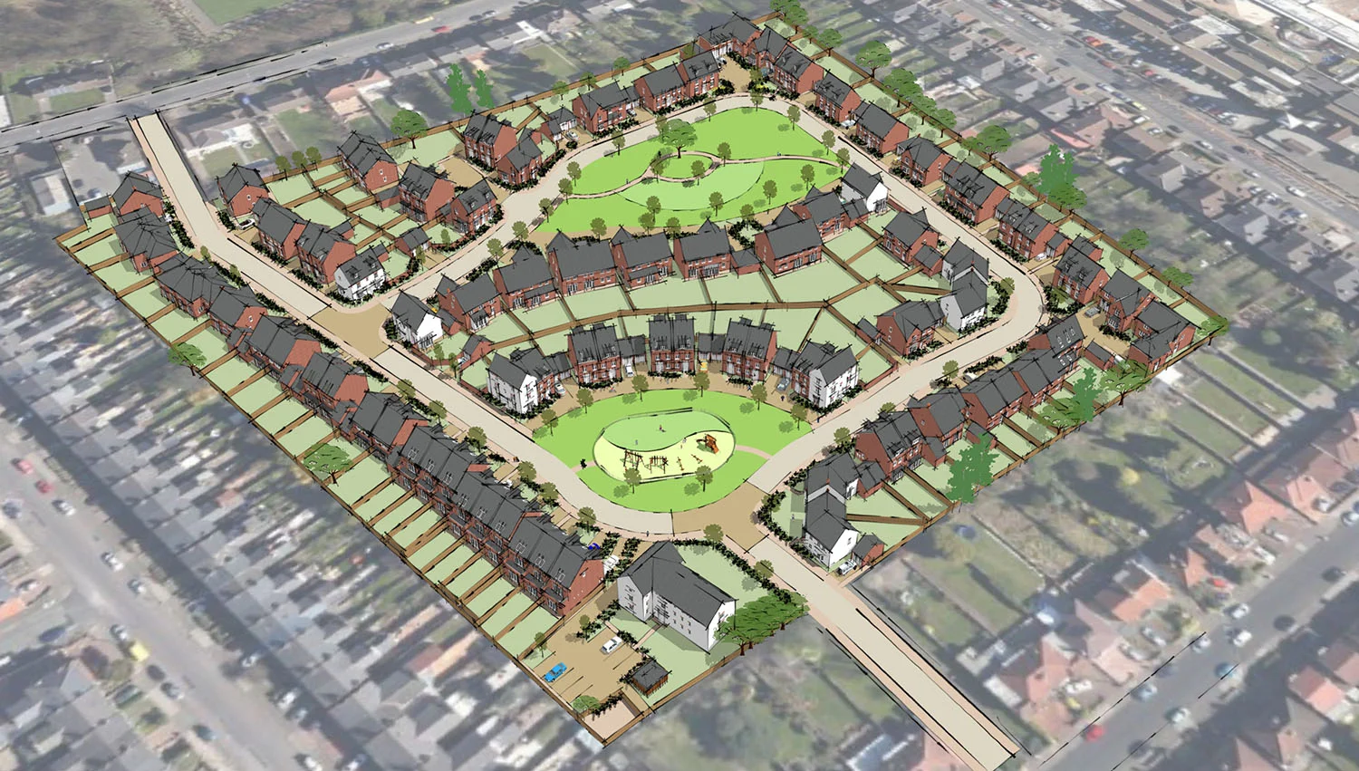 Aerial 3d view of the site layout