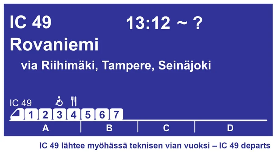 Liikennevirasto pyrkii tarjoamaan paremmin tietoa junien lähtöajoista