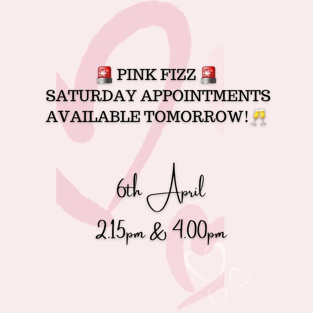 We have added some Pink Fizz Appointments for tomorrow! 🥂
.
💗 Glass of Pink Fizz for the bride &amp; up to 4 guests
💗 Friendly &amp; relaxed 90 min appointments
💗 Amazing Bridal collections
💗 View our collections on our website
💗 Check availabi