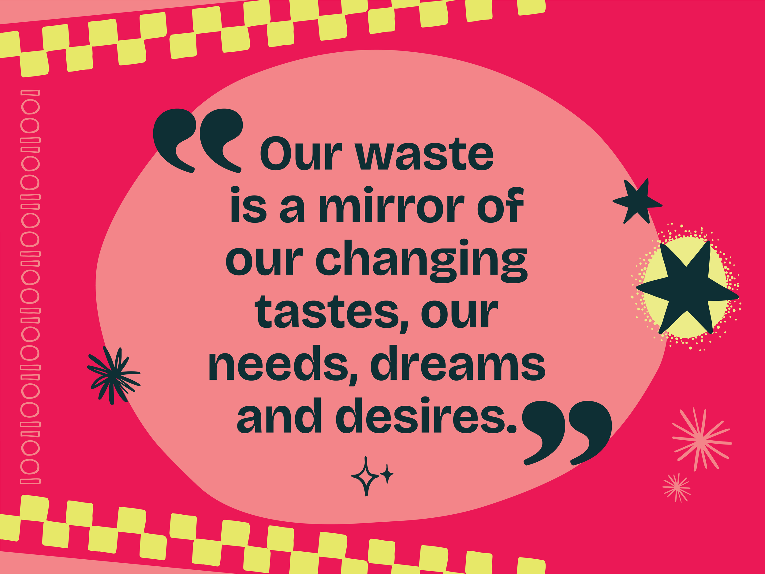A colourful graphic reads: "Our waste is a mirror of our changing tastes, our needs, dreams and desires".