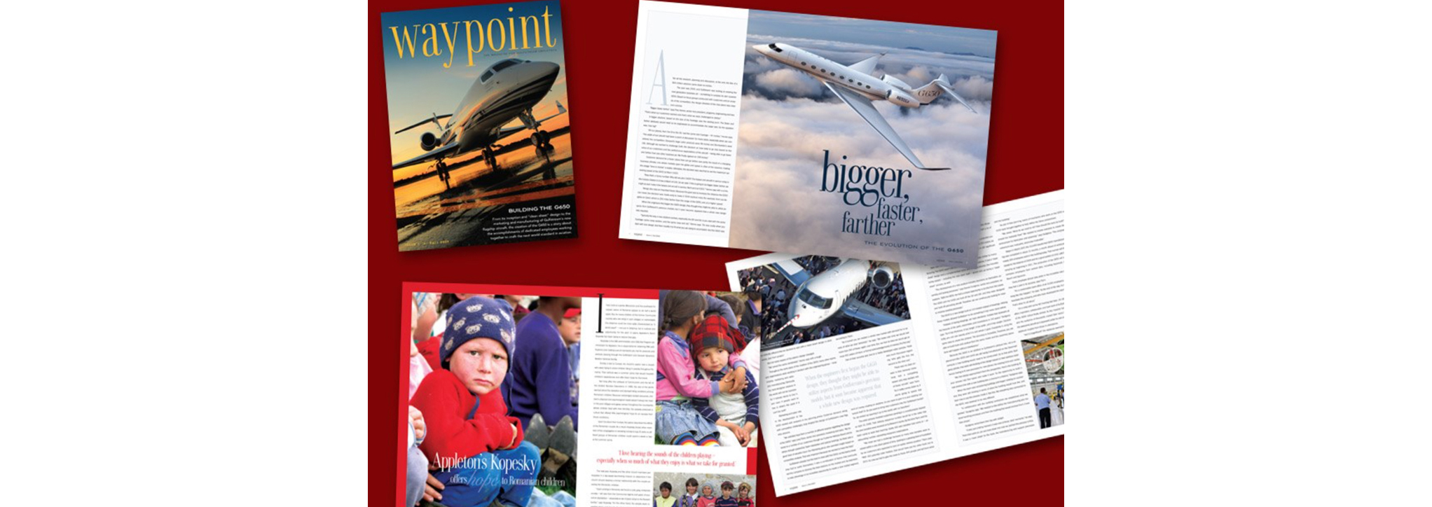 Cover and spread for Gulfstream's Waypoint magazine