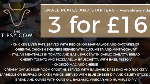 3 for &pound;16 on small plates and starters! &hearts;️ Available 7 days a week! 
#3for16 #mealdeal #dineout #airdrie #weekend