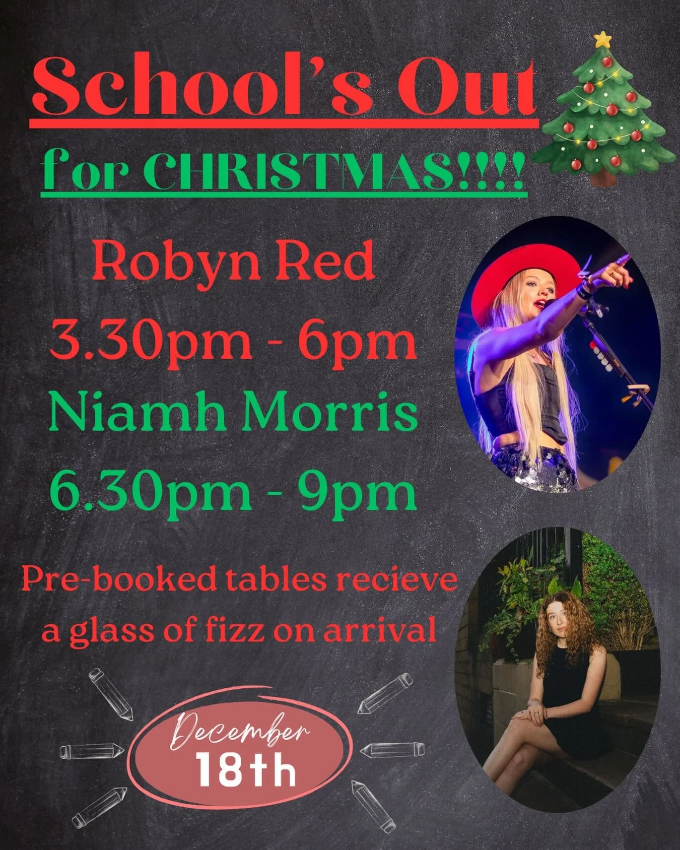 CALLING ALL TEACHERS ‼️

Start your Christmas Holidays the right way and join us in The Tipsy Cow 🐮 

With live music from @robyredofficial and @_niamhmorris  it&rsquo;s a day packed with music, fizz and cocktails 🍸🍹