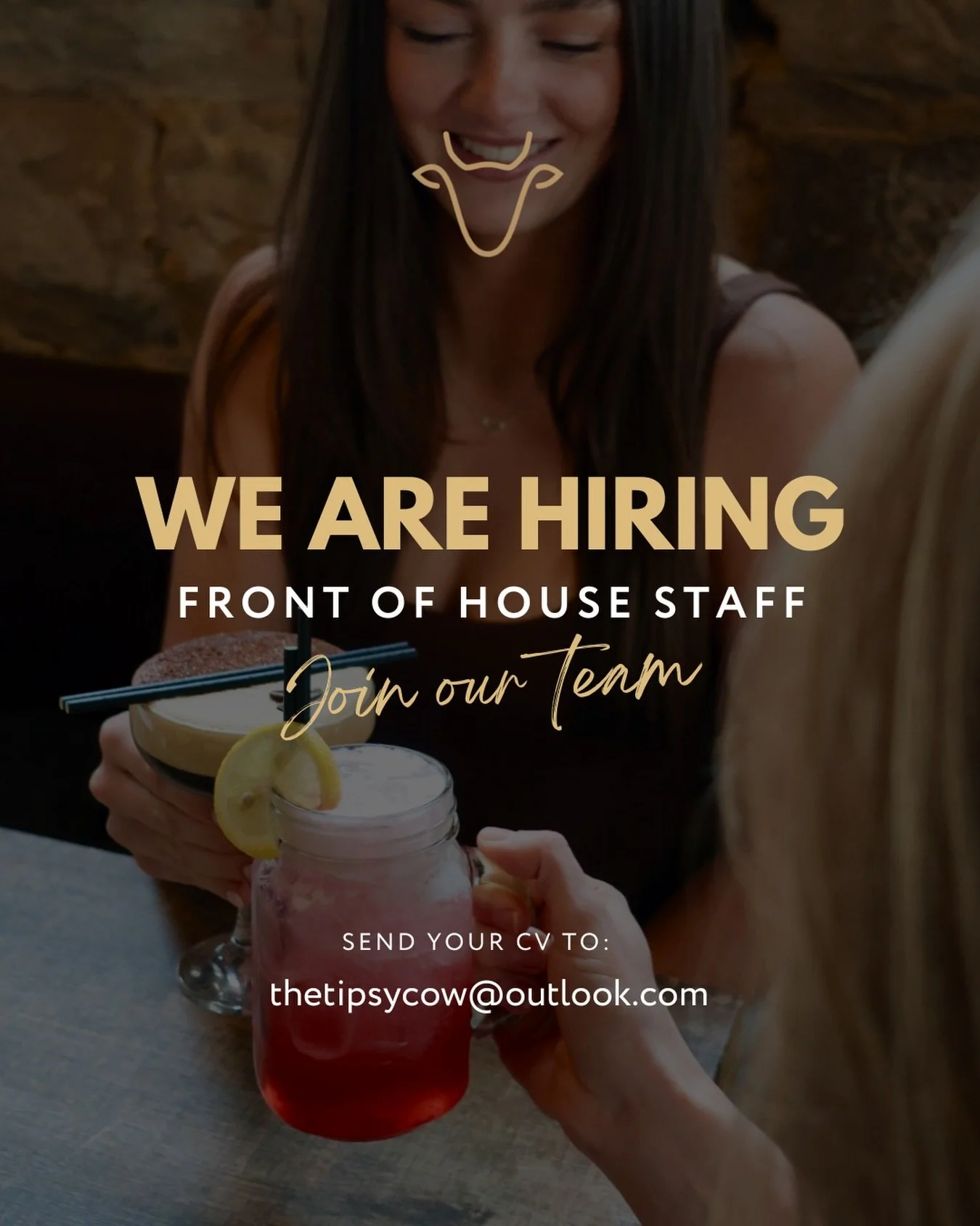 We&rsquo;re hiring at the Tipsy Cow! 🐮

Front of house staff wanted at The Tipsy Cow &mdash; immediate starts available.

Experience preferred.

📧 Send your CV to thetipsycow@outlook.com
Tag someone who would be perfect for this 👀

#hiring #hiring