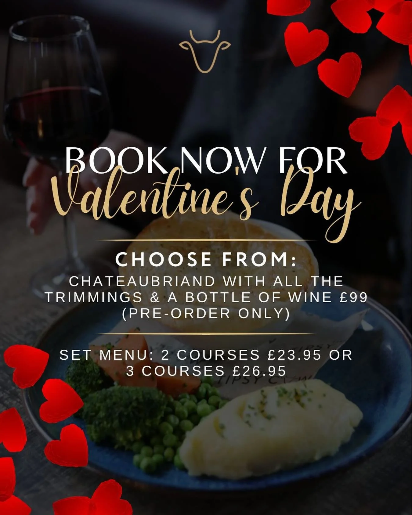 Valentine&rsquo;s Day at The Tipsy Cow ❤️

Whether it&rsquo;s a special steak night or our Valentine&rsquo;s set menu, we&rsquo;ve got the perfect plan for you and your valentine. 💌 🥂

View the menu &amp; book via 👉 www.thetipsycowairdrie.co.uk

#