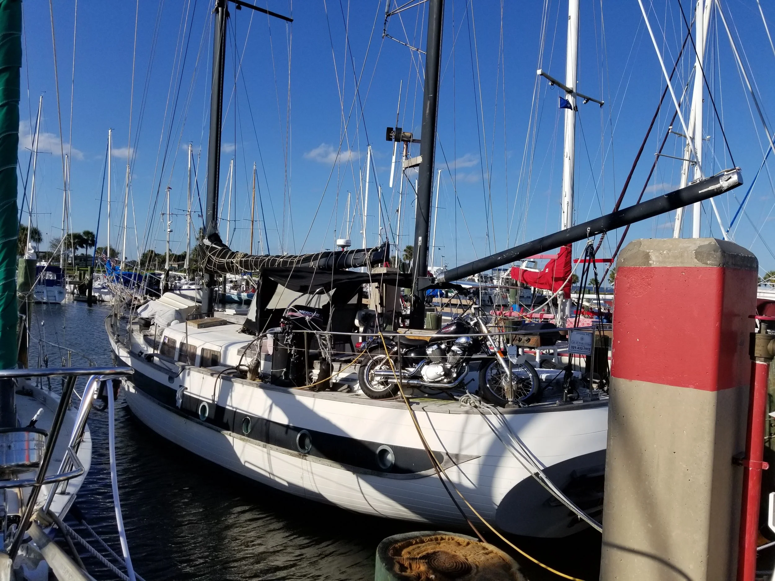 This one’s for my brothers - my personal favorite of the day, a massive cruising ketch complete with motorcycle on the aft deck.
