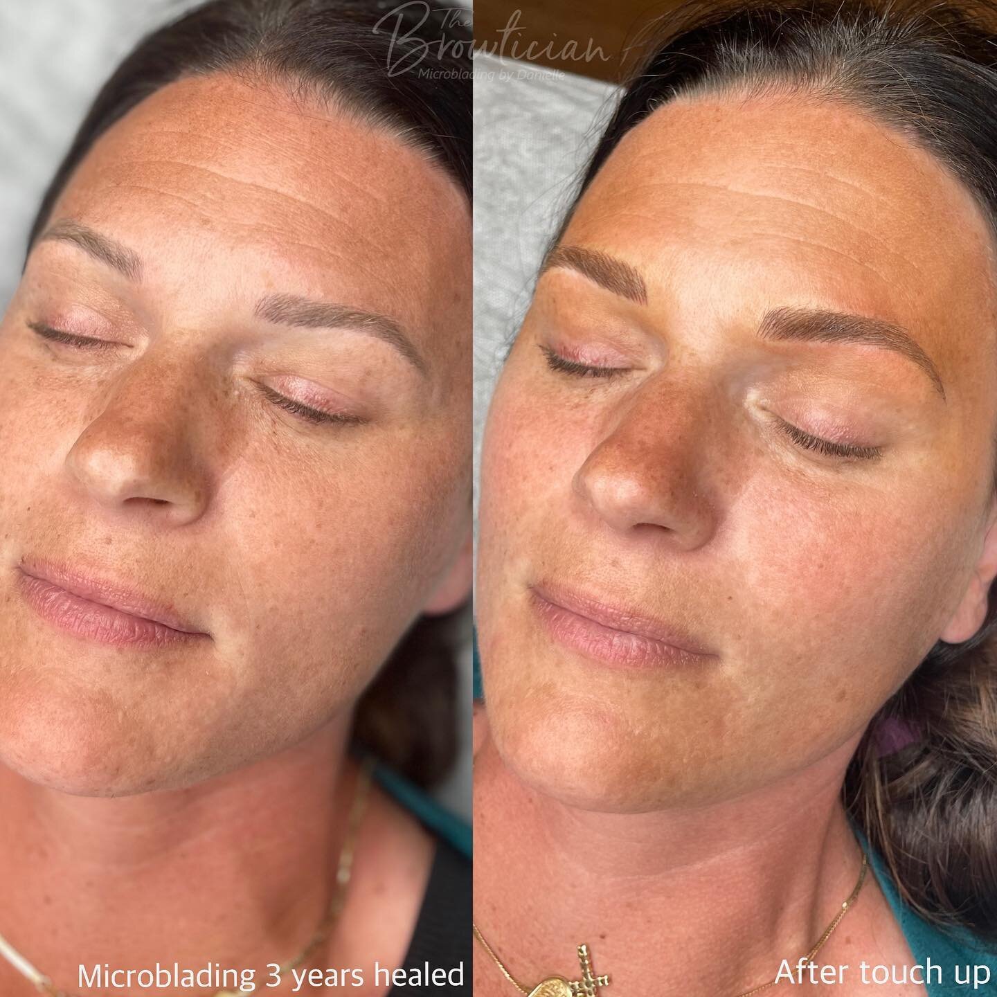 Color boost/touch up for this lovely client. 
I did her brows 3 years ago and honestly they&rsquo;re still pretty good &amp; just starting to fade and turn a little cooler. 
Freshened her up with a warmer tone &amp; went over the same exact microblad