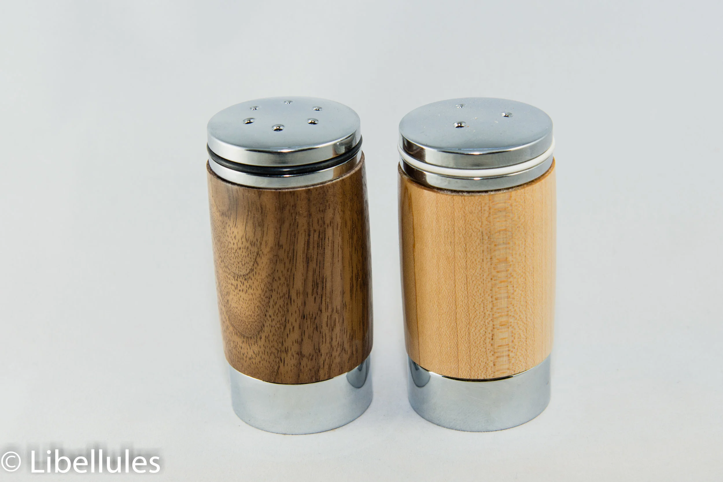 Salt and Pepper Shaker Set - Chrome and Wood, simple elegant design
