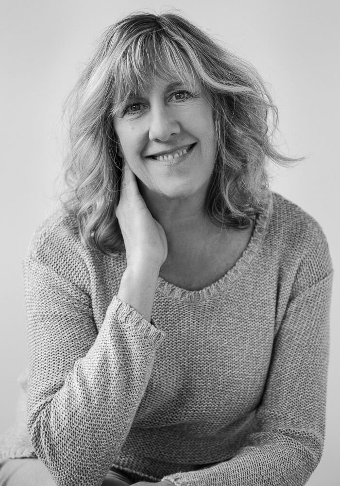 black and white portrait of a middle aged woman