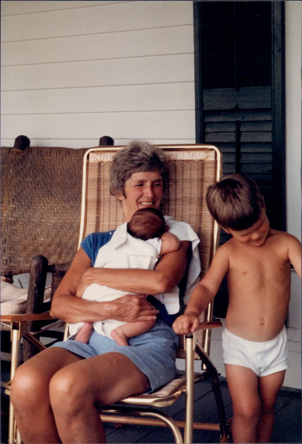 Mary Cadwell in 1983 with our sons, Alden, age 3, and Chris, a few months old. 