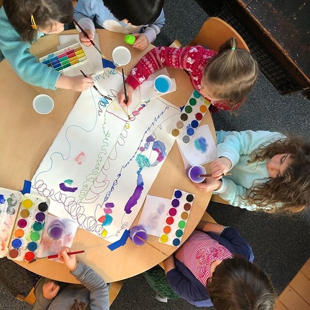 Another wonderful morning at BSSCC, Delilah&rsquo;s preschool, making all kinds of lines and playing with watercolor and colored pencils all together now.  #100languagesofchildren #materials #inthespiritofthestudio #reggioinspired #reggioemiliaapproa