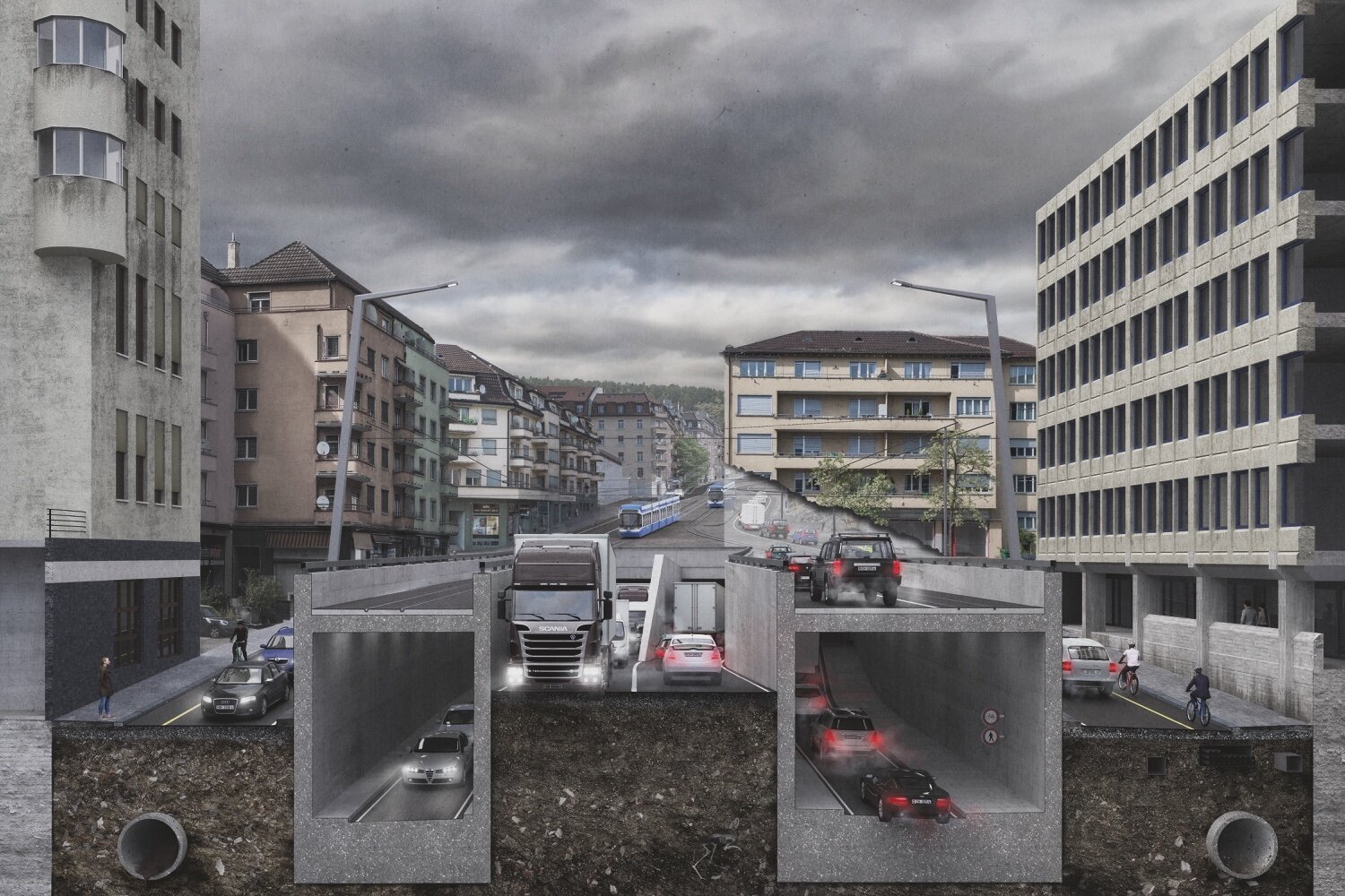  Die Visualisierung der Gegner entlarvt die gigantischen Tunnelportale aus Eisen und Beton. 