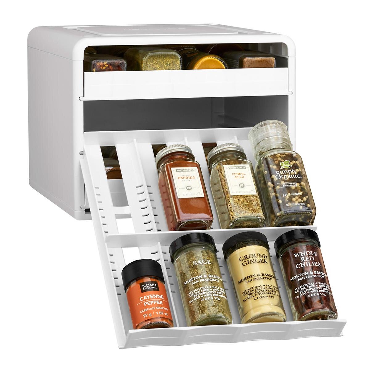 Pull-down 24-bottle seasonings and spices holder