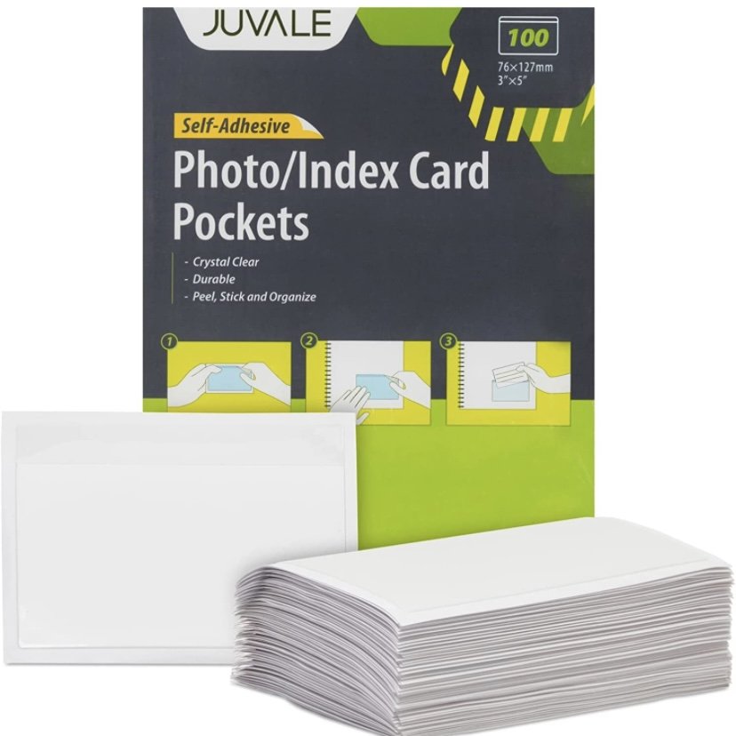 Clear self-adhesive pocket index card label holders
