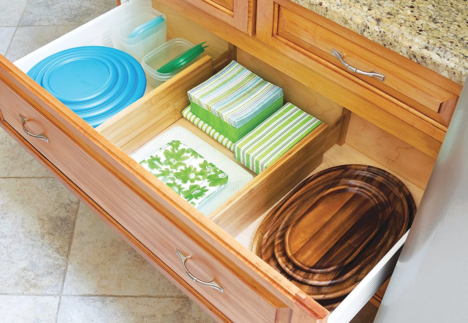 Bamboo adjustable deep kitchen drawer dividers