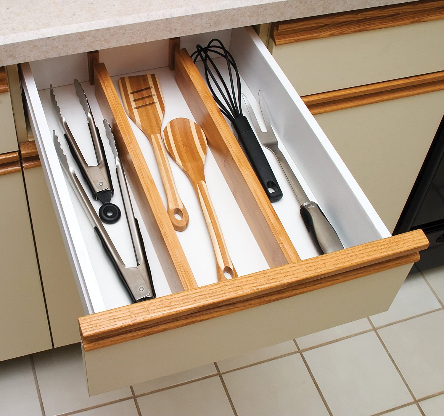 Bamboo adjustable kitchen drawer dividers