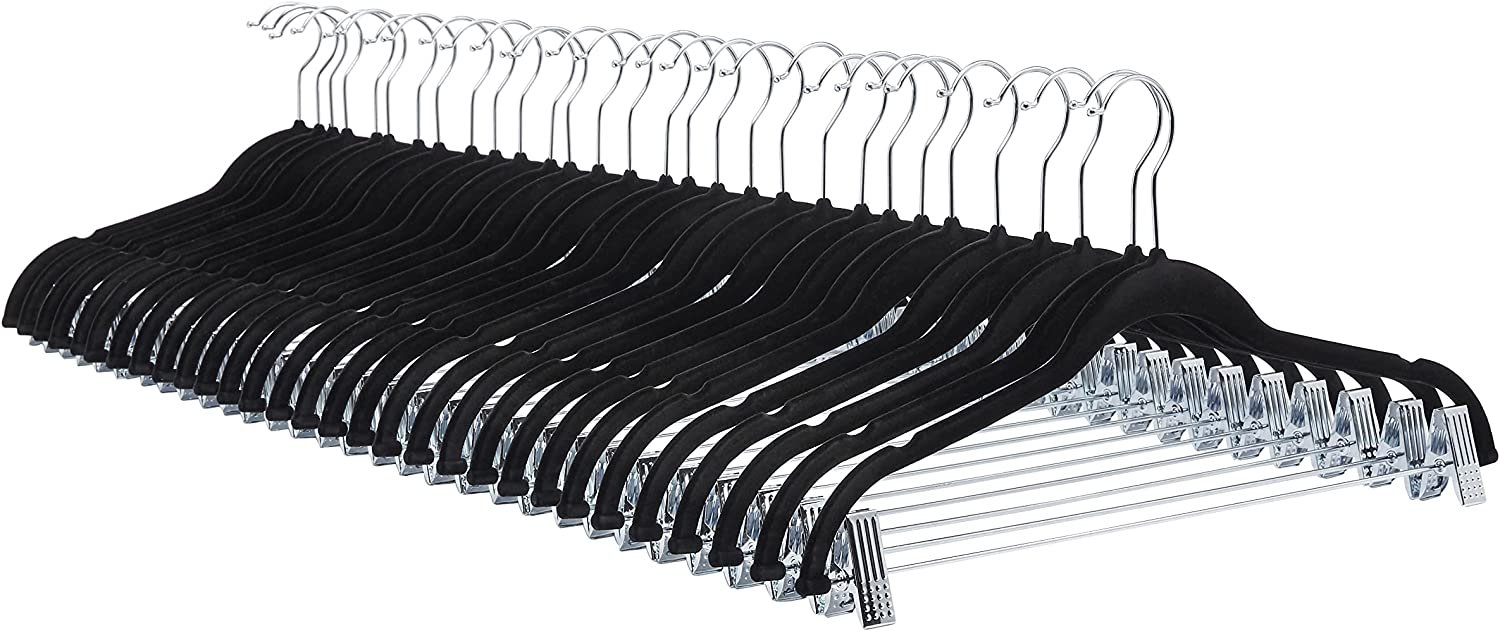 Velvet, non-slip skirt clothes hangers with clips