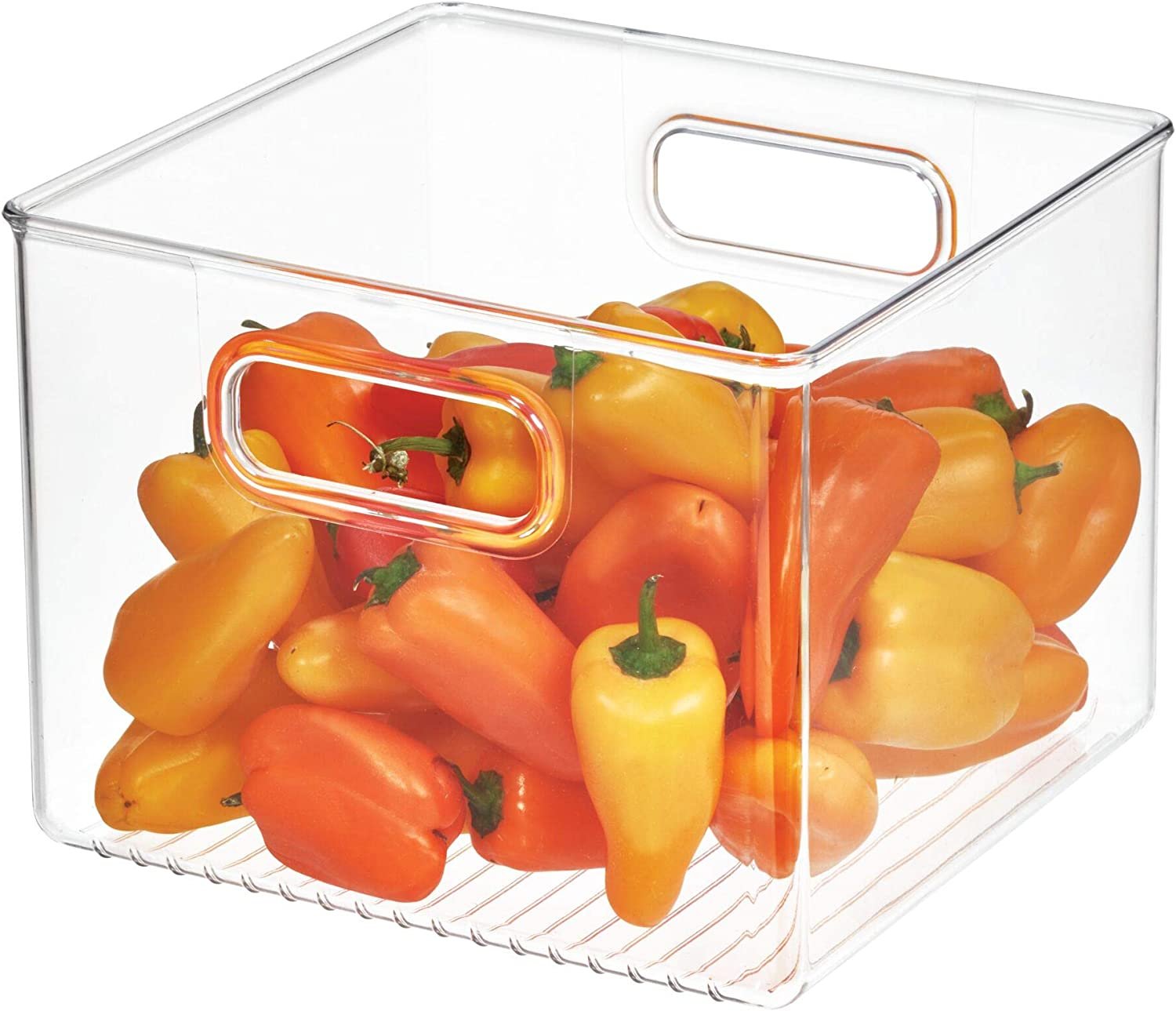 Freezer and fridge organizer bin with easy grip handles