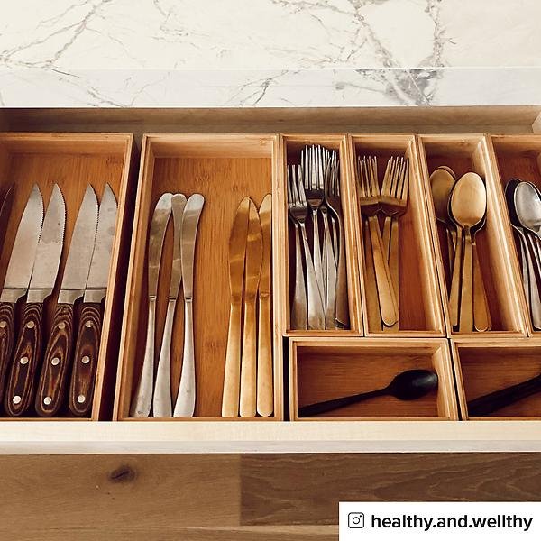 Stackable bamboo drawer organizers