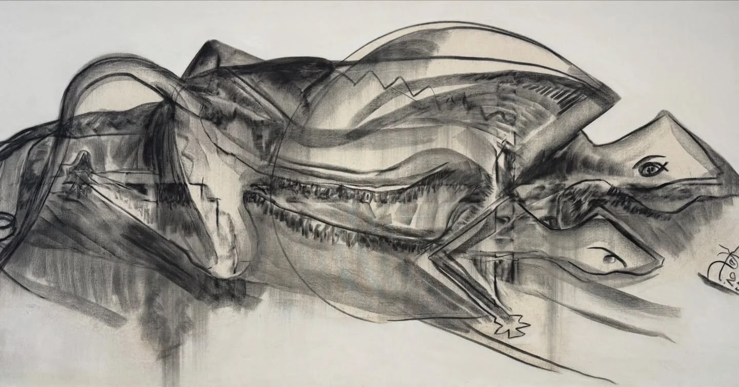 Large charcoal dewing on canvas by El Hadji Si @selebe_yoon