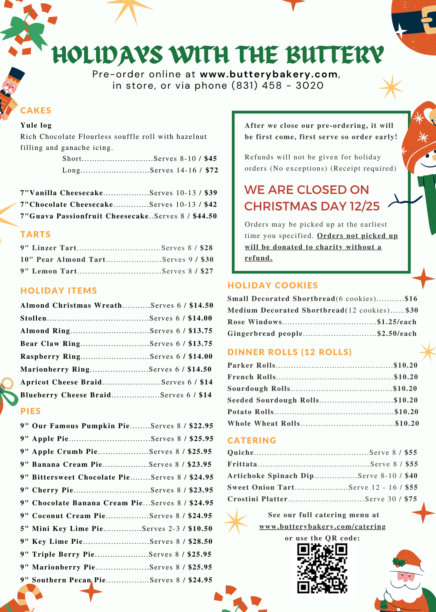 Holiday Menu — Buttery Bakery