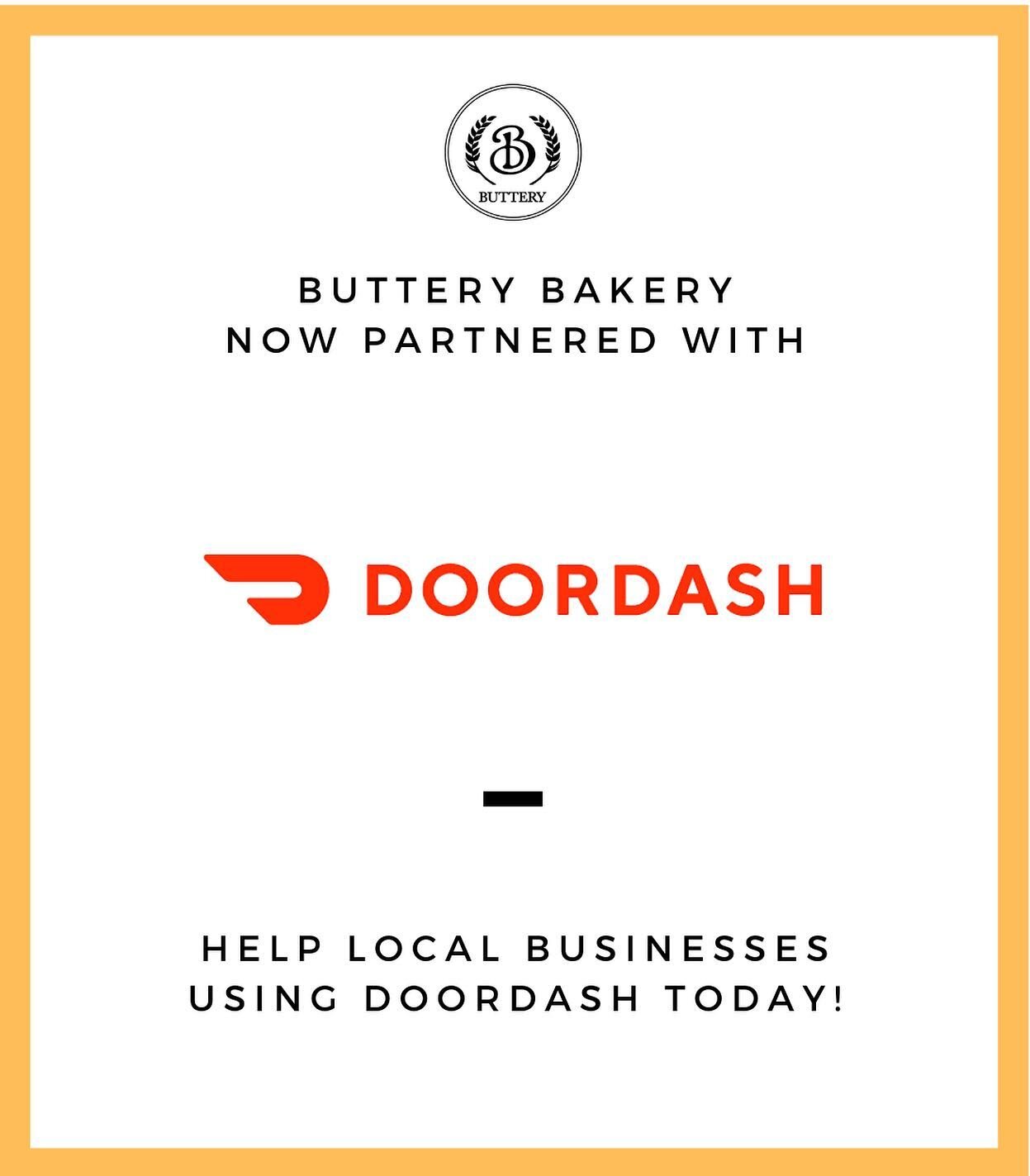 We are now accepting orders for delivery through doordash! Head over to their website to order online! #doordash #butterybakery