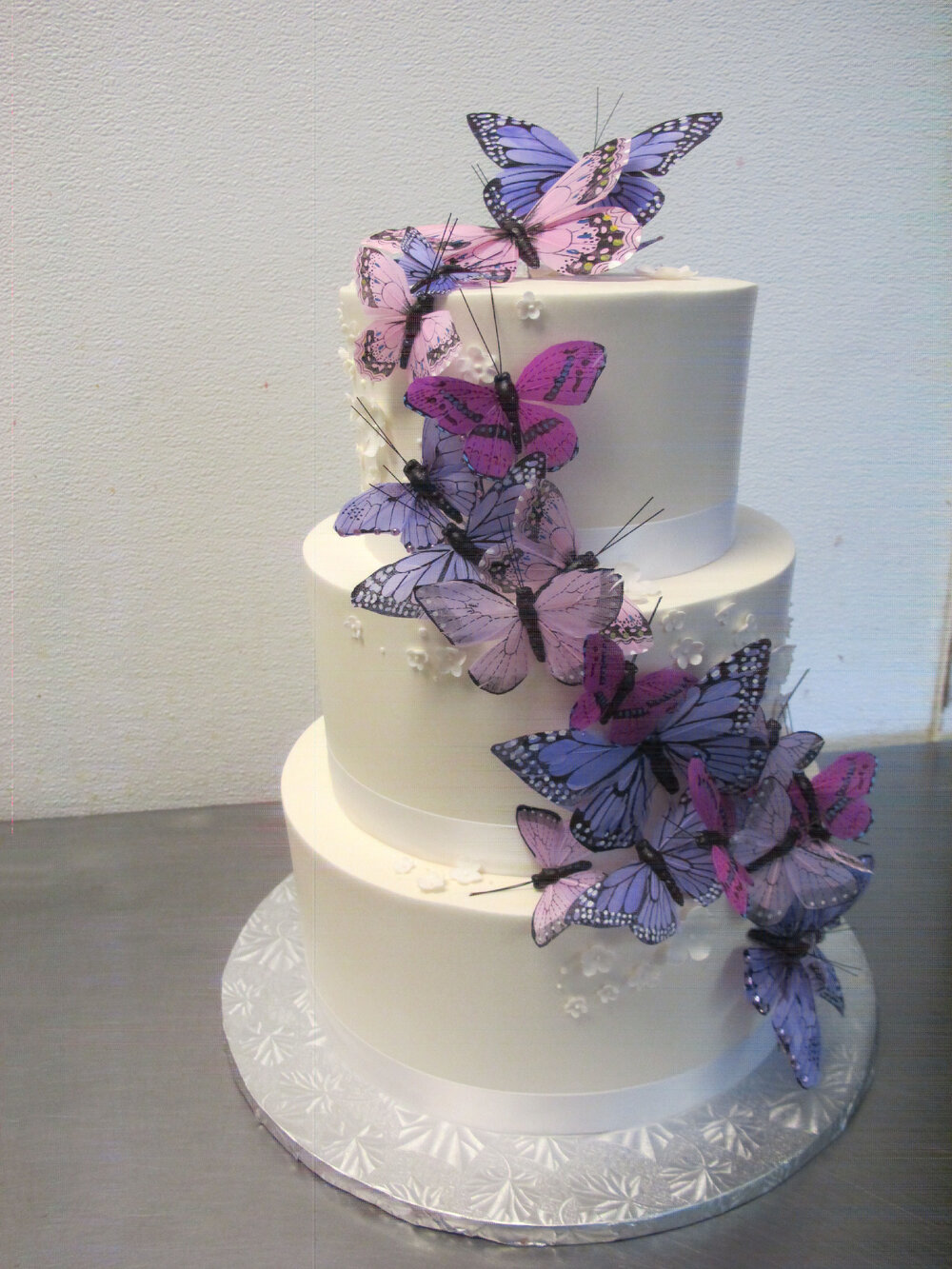 White with purple butterflies  Purple and silver wedding