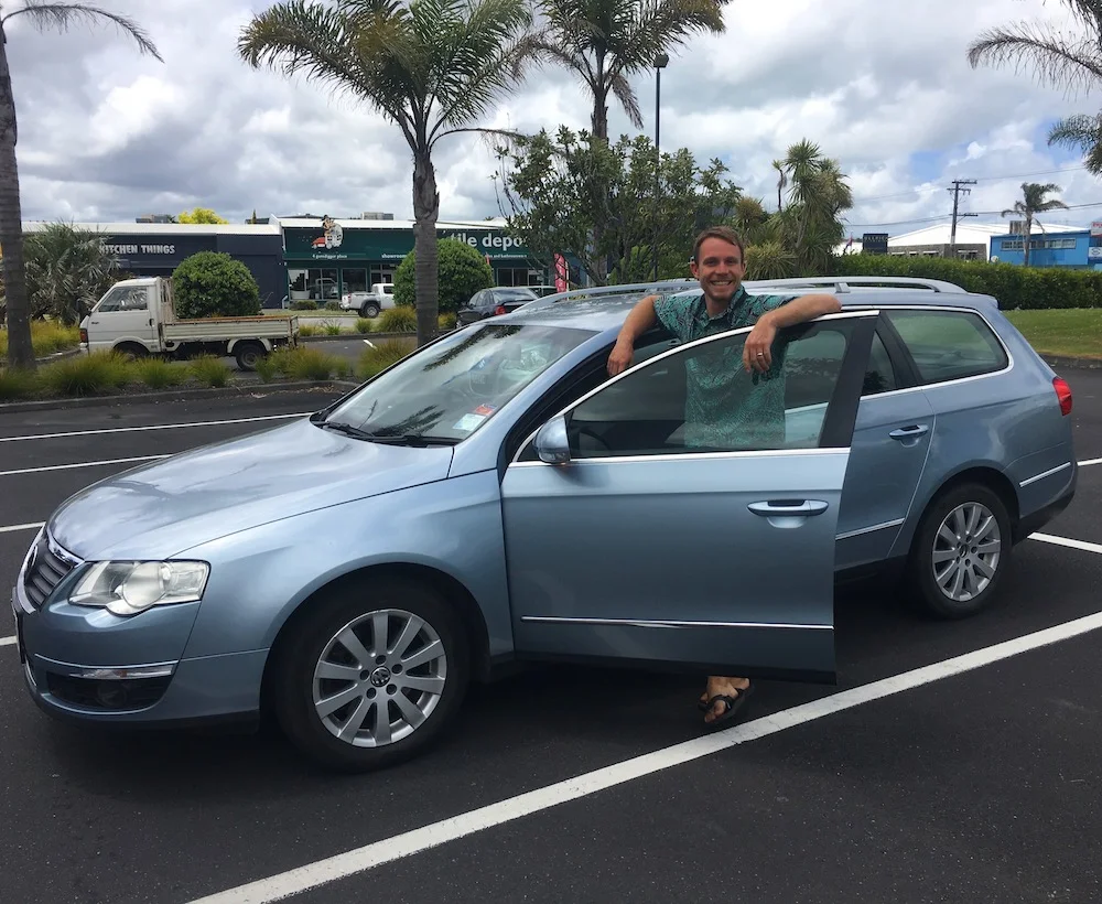 Proud owner of our “rugby mom” car that will take us around NZ!