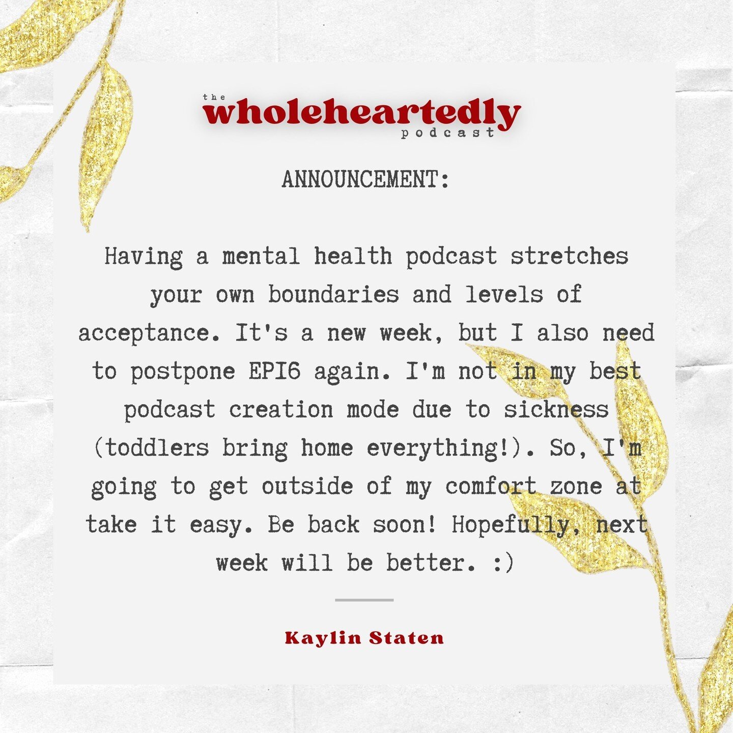 💌 I wish I could have EP16 out this week! Alas, sickness runs rampant in my household, and as the reigning Queen of Overwhelm, I am reaching outside of my comfort zone to... rest. I'll handle the essentials, but having a mental health podcast should