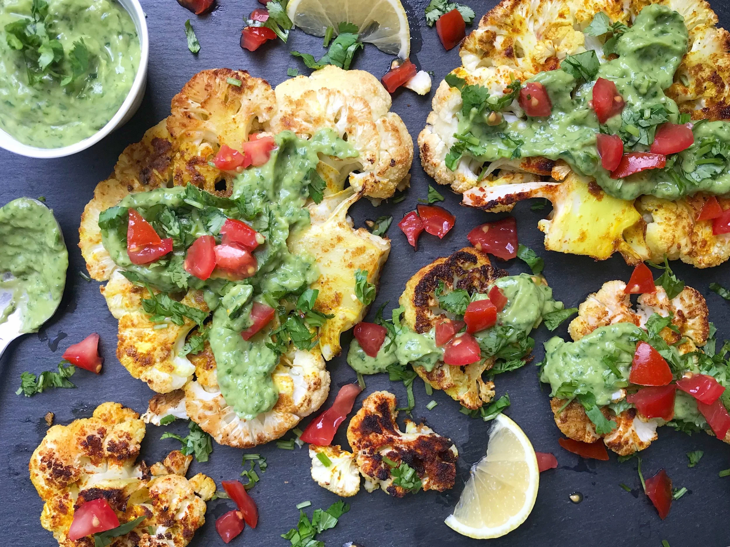 Spiced Cauliflower Steak with Avocado Chutney