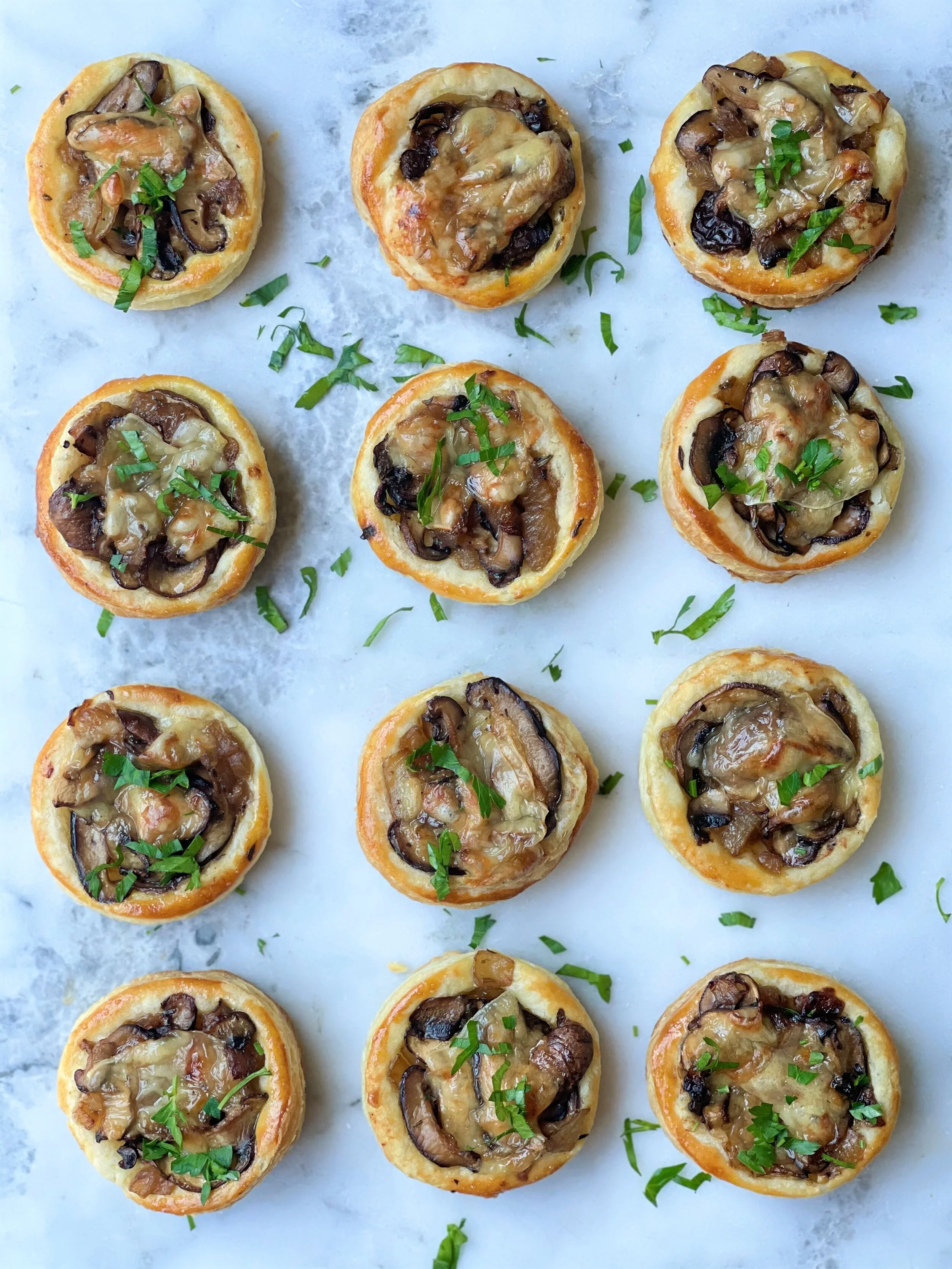 Caramelized Onion, Mushroom, &amp; Gruyere Puff Pastry Bites