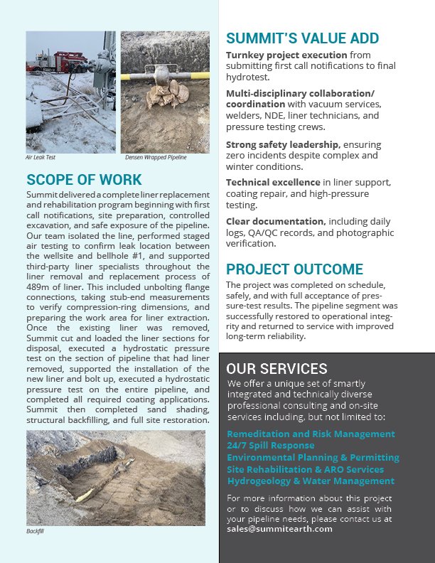 Liner Repair and Integrity Dig - Case Study — Summit Earth