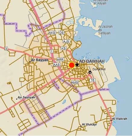 May 16 – Arrived Qatar after 12 tedious hrs. Watched Streisand flix (meh). Steamy 95F in Doha. No bars here, too tired to howl anyway. Up at dawn for Kat. flight.