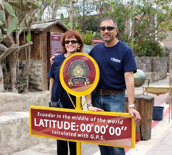 Claire and Mehul, our Michigan Team Founders, pose together at the middle of the earth in Quito, Ecuador.