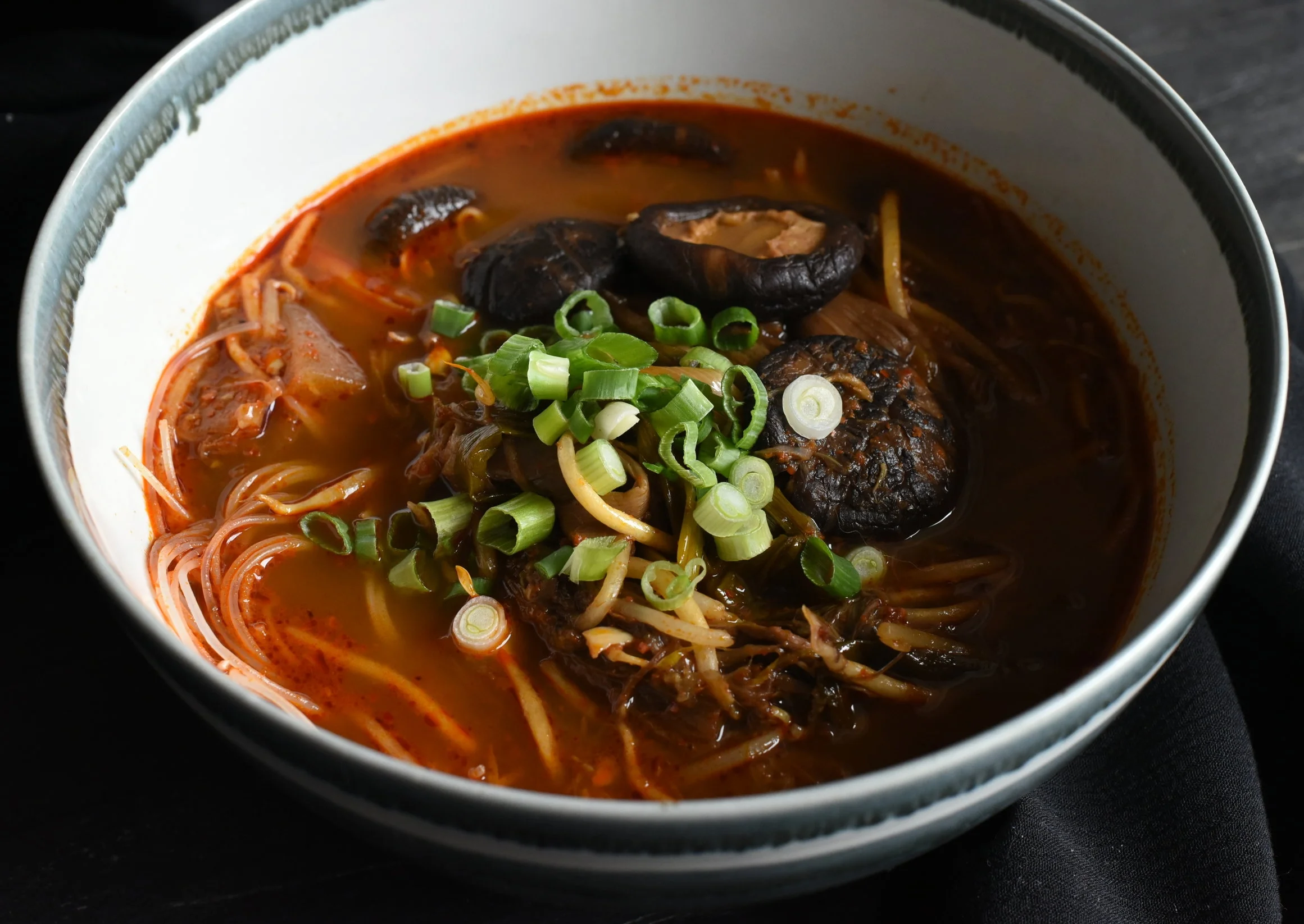Spicy Beef Soup with Taro Stems and Fernbrake (vegan)