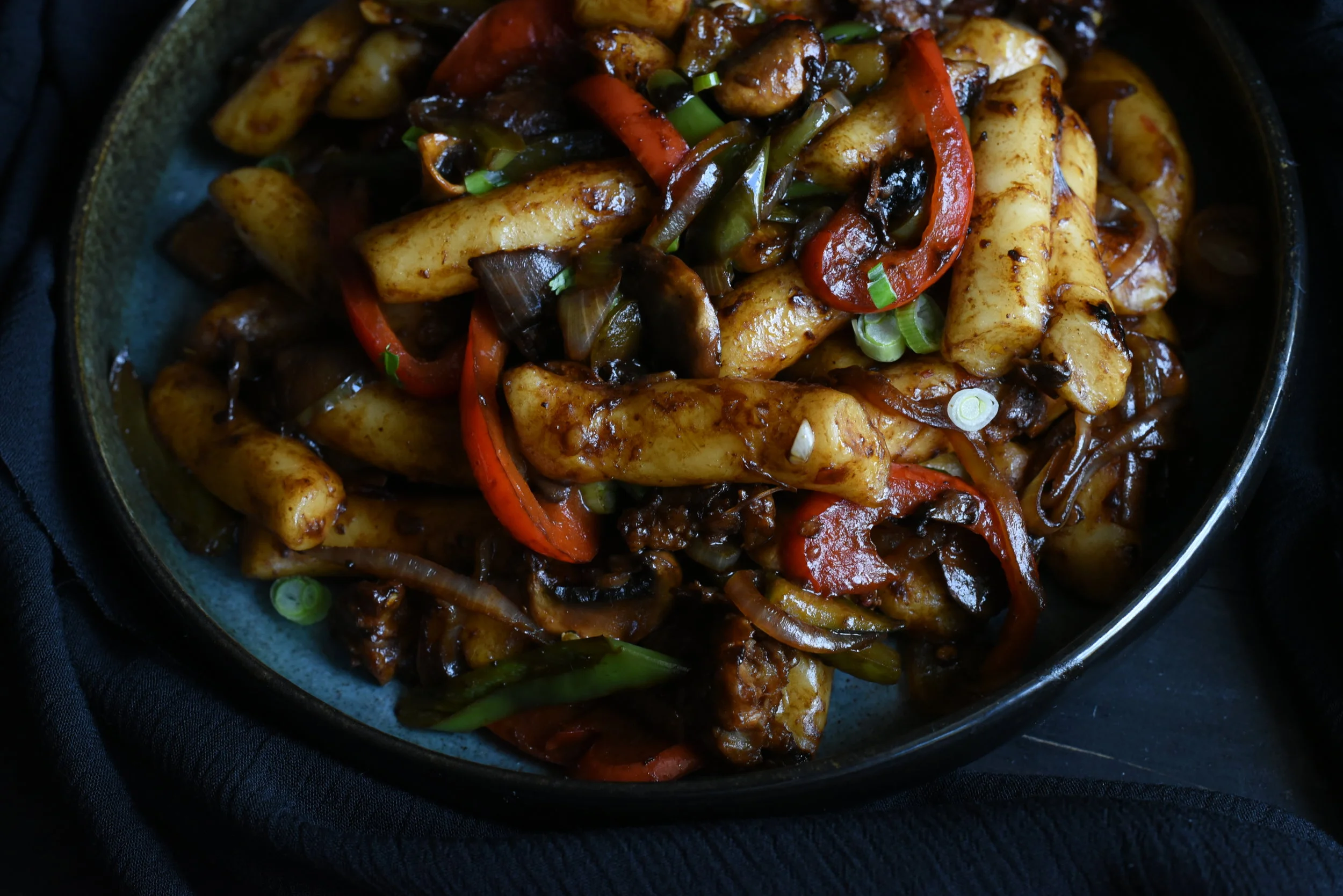 Korean Royal Style Dukbokki with Szechuan Twist (vegan)