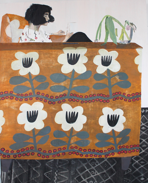 Aubrey Levinthal, T he Flower Lover , 2018, oil on panel, 60 x 48 inches