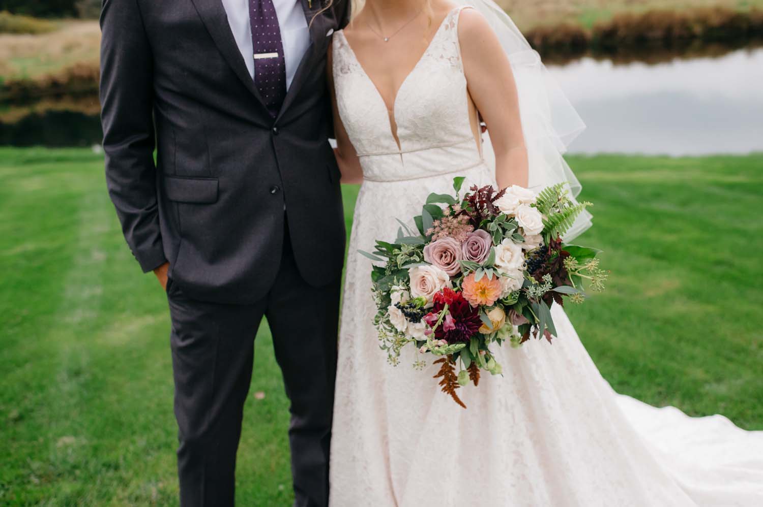 misty farm wedding couple