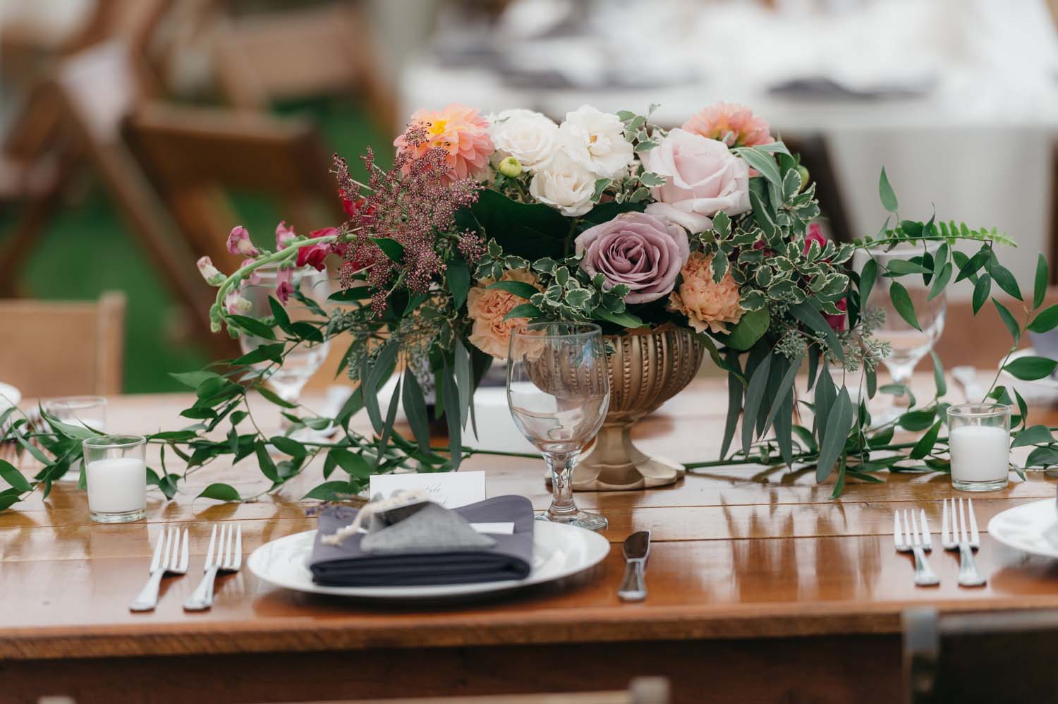 misty farm centerpieces reception