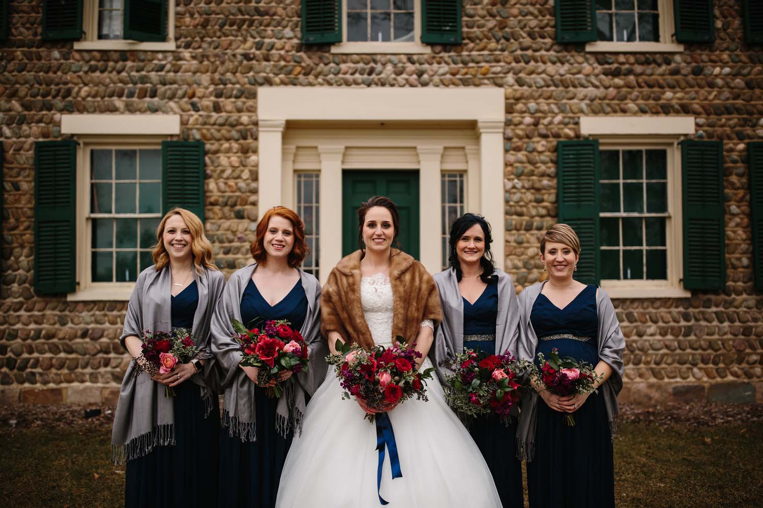 navy bridal party dresses flowers