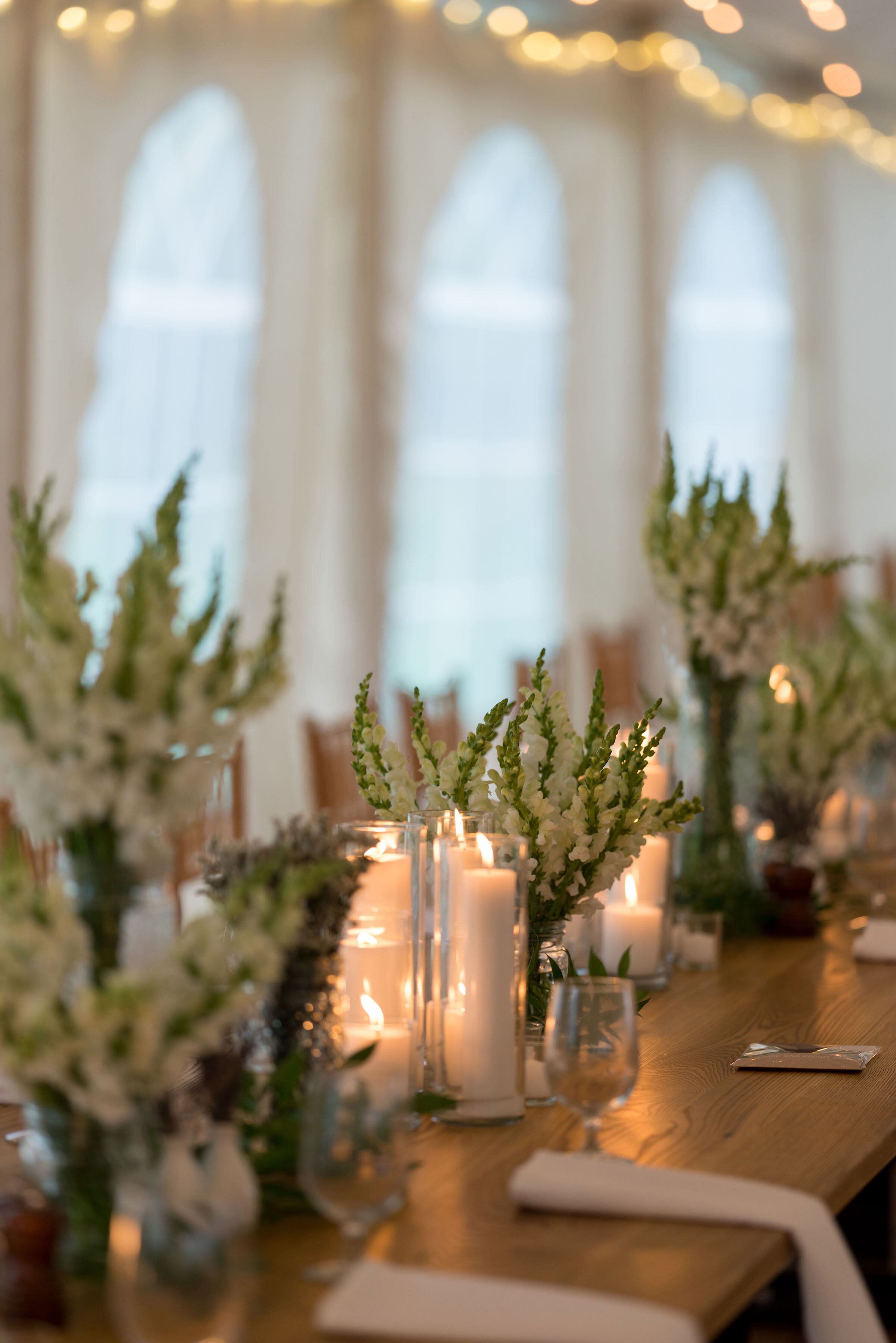 wedding reception centerpieces barn tables