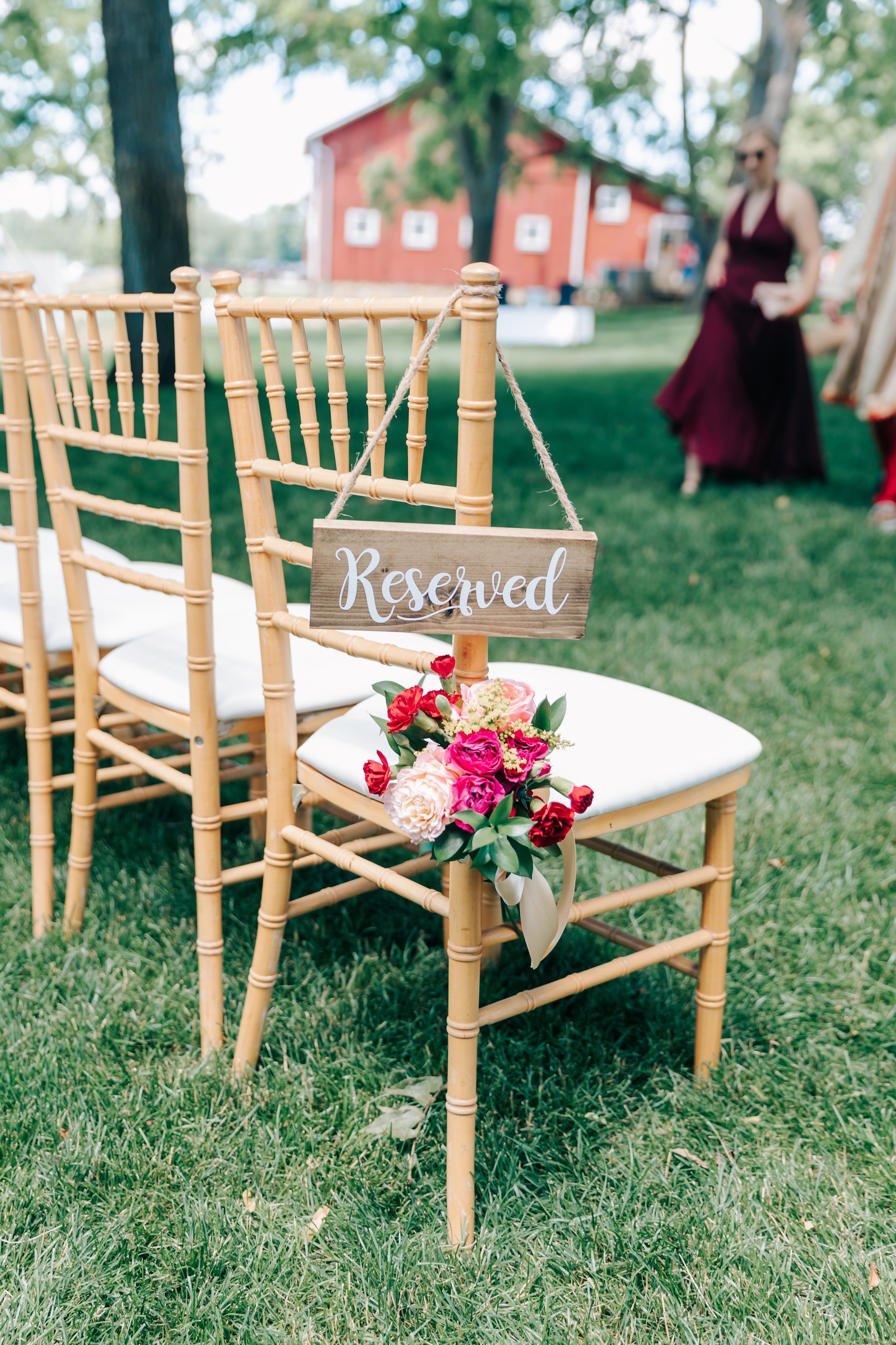 Aisle chair flowers cornman farm ceremony