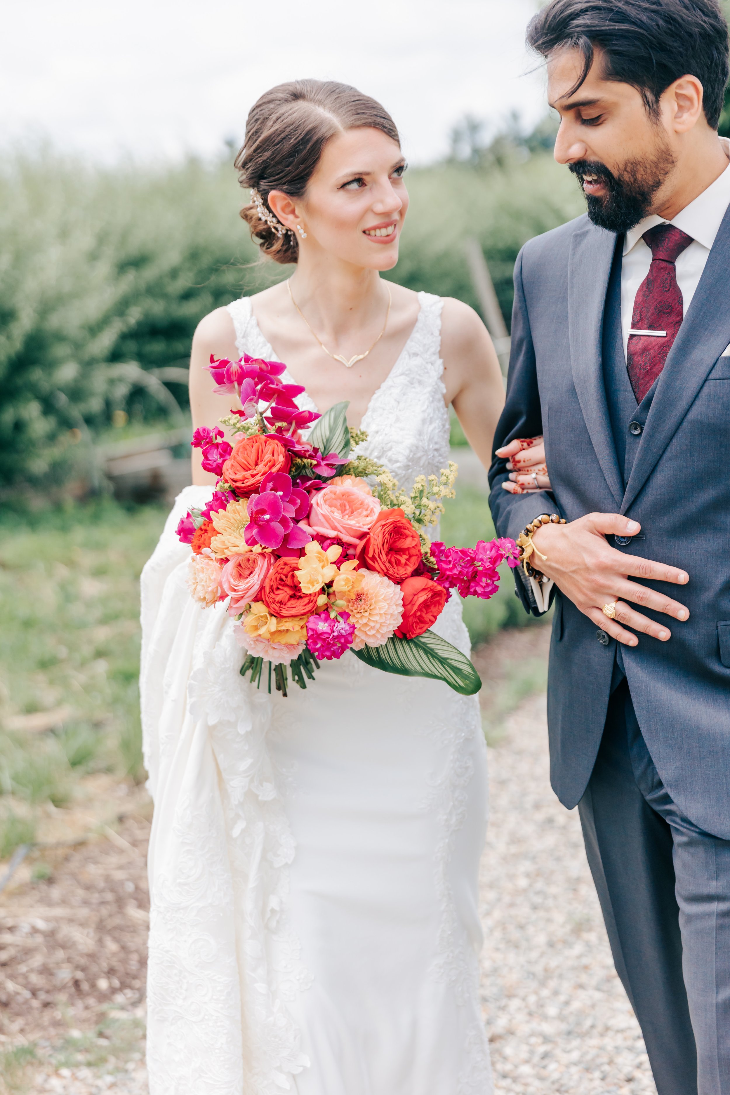 Wedding bouquet in bold colors