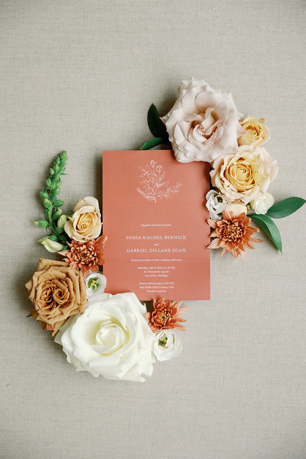 Ann Arbor wedding invitation in terracotta