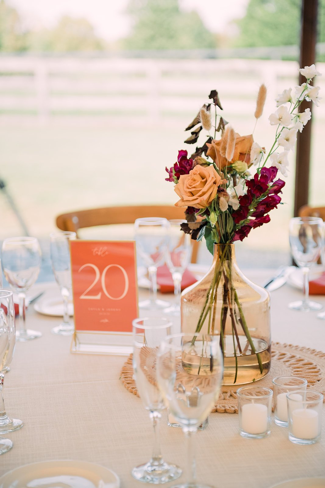 amber glass wedding centerpiece