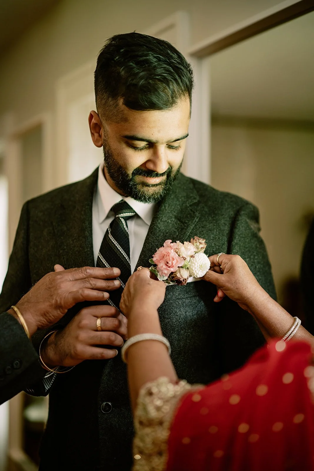 Groom pocket square boutonniere