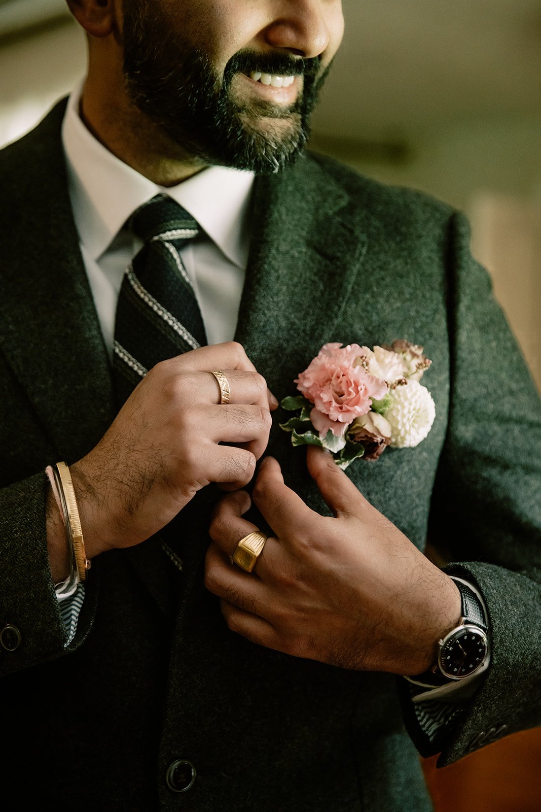Groom pocket square boutonniere