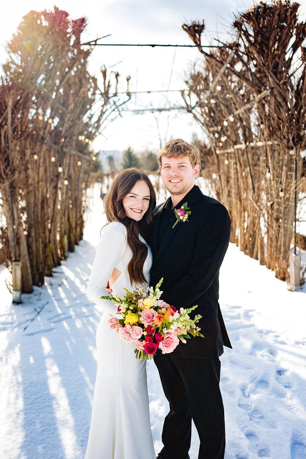 Winter Wedding bride and groom at Cornman Farms