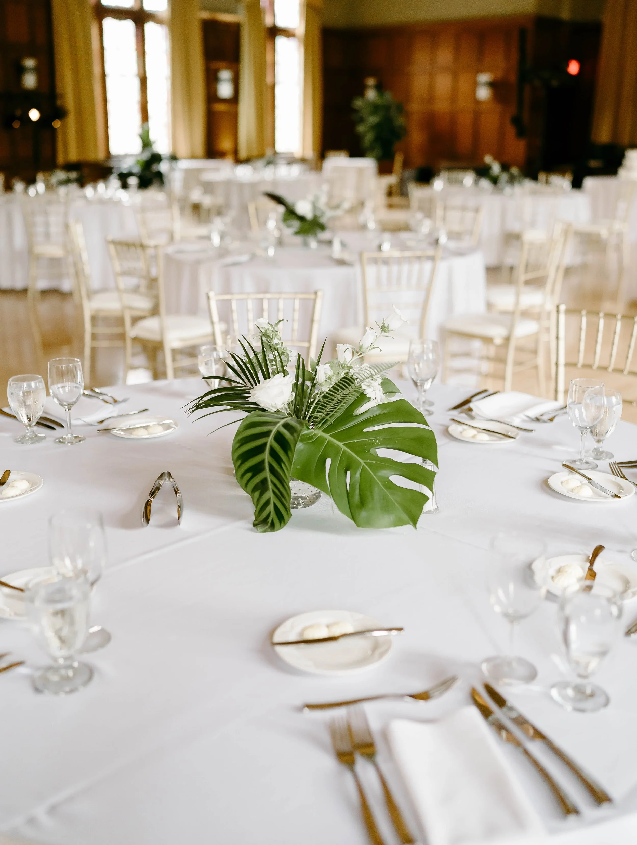 Wedding centerpiece at the michigan league ballroom