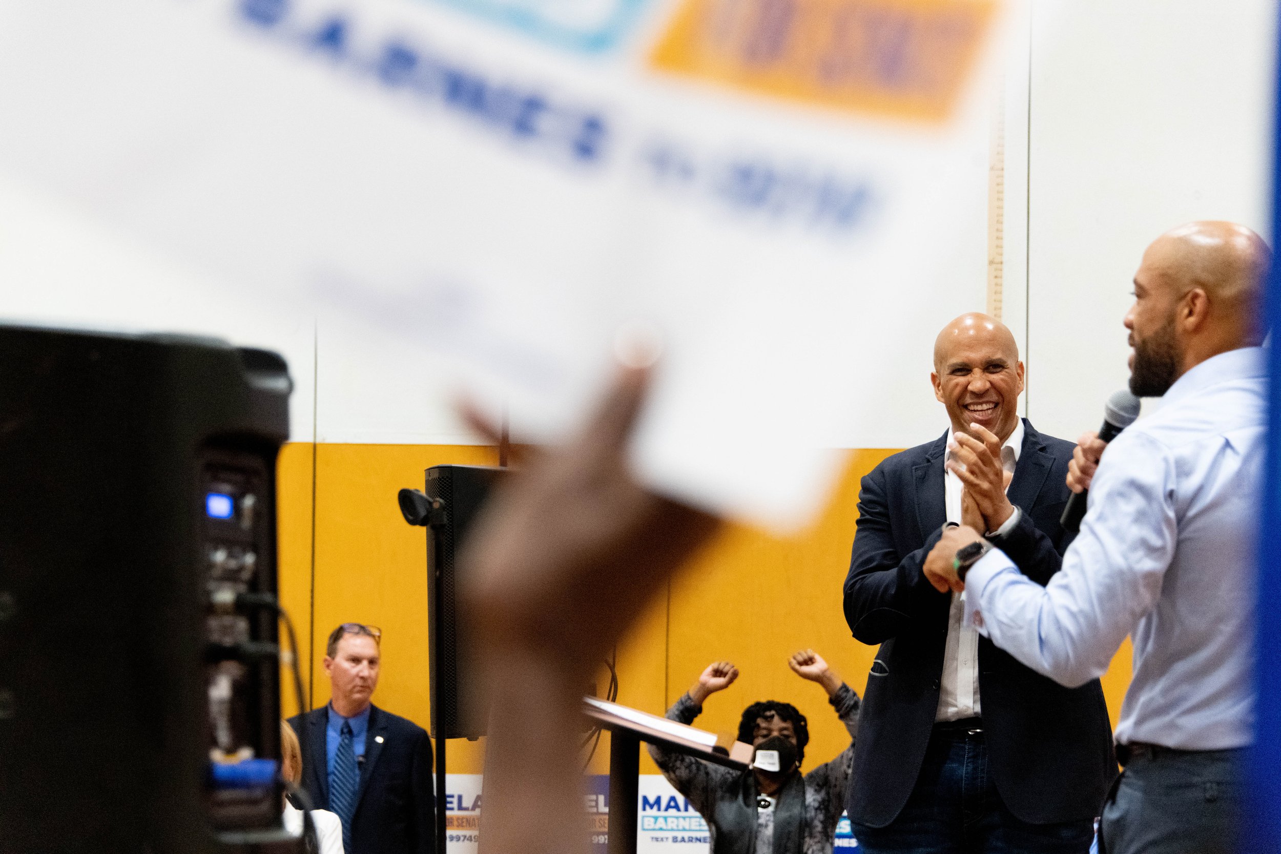 U.S. Senator Cory Booker and Lt. Governor Mandela Barnes at a campaign event in Wisconsin, 2022
